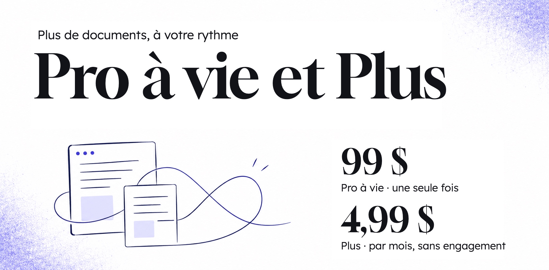 Offres Ydeora Pro à vie à 99 $ une fois et Plus à 4,99 $ par mois
